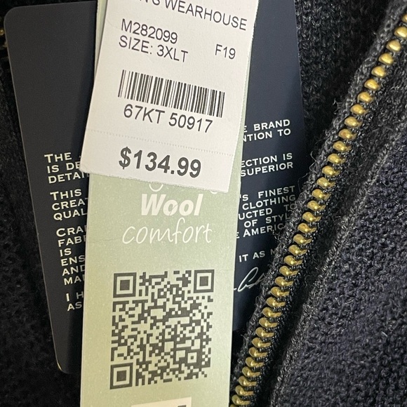 Joseph Abboud sweater wool blend sz 3XLT full zip Men's Deep blue - Picture 6 of 9